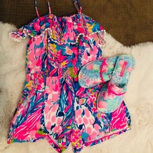 Lilly Pulitzer romper with Pom poms